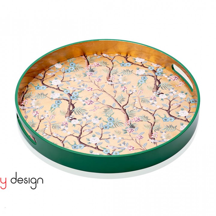 Round lacquer tray with flower and leaf pattern in spring D40*4.5 cm